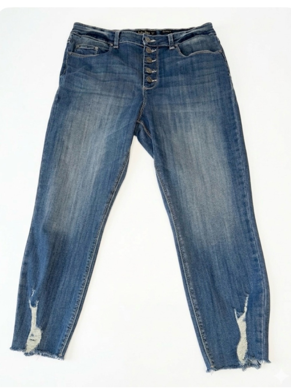 Indigo Rein Blue Distressed Ankle Crop Jeans